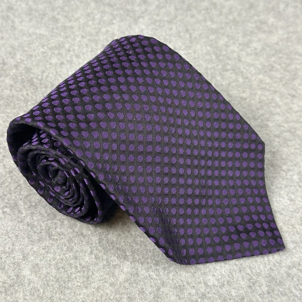 Polo Ralph Lauren Black Purple Polka Dot Silk Necktie Tie USA 56x4